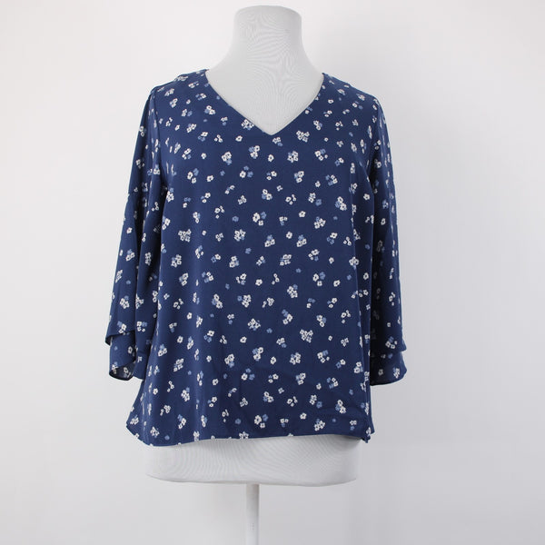 Lane Bryant Top NEW $60 Sz 14/16 Navy Blue White Floral 100% Polyester Top