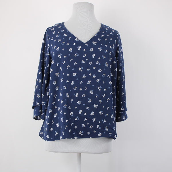 Lane Bryant Top NEW $60 Sz 14/16 Navy Blue White Floral 100% Polyester Top