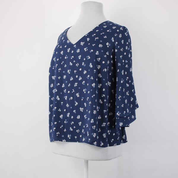 Lane Bryant Top NEW $60 Sz 14/16 Navy Blue White Floral 100% Polyester Top