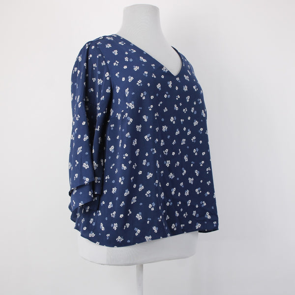 Lane Bryant Top NEW $60 Sz 14/16 Navy Blue White Floral 100% Polyester Top