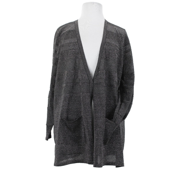 August Silk Cardigan Wrap Sz 3X Silver Charcoal Black Stripe Viscose Blend Cardi