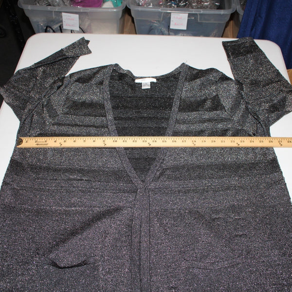 August Silk Cardigan Wrap Sz 3X Silver Charcoal Black Stripe Viscose Blend Cardi