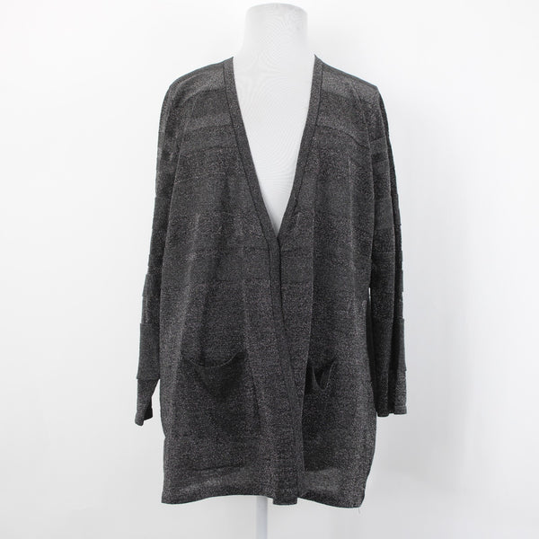 August Silk Cardigan Wrap Sz 3X Silver Charcoal Black Stripe Viscose Blend Cardi