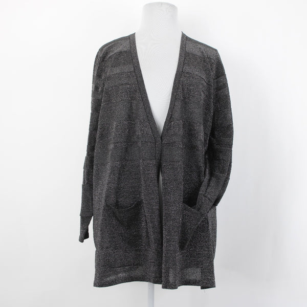 August Silk Cardigan Wrap Sz 3X Silver Charcoal Black Stripe Viscose Blend Cardi