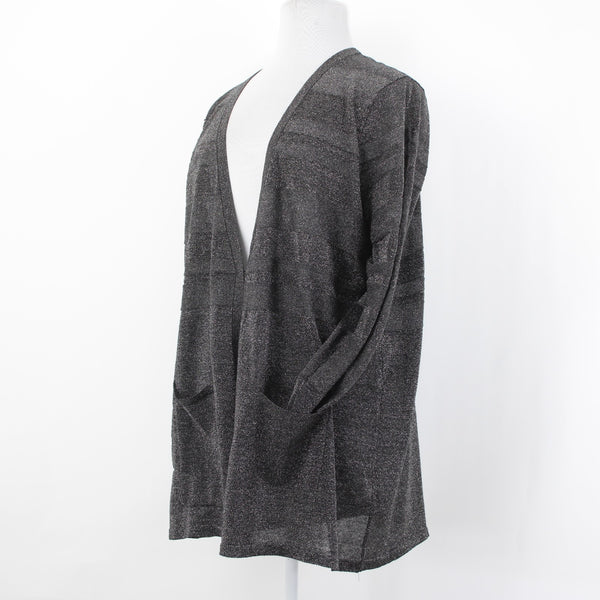 August Silk Cardigan Wrap Sz 3X Silver Charcoal Black Stripe Viscose Blend Cardi