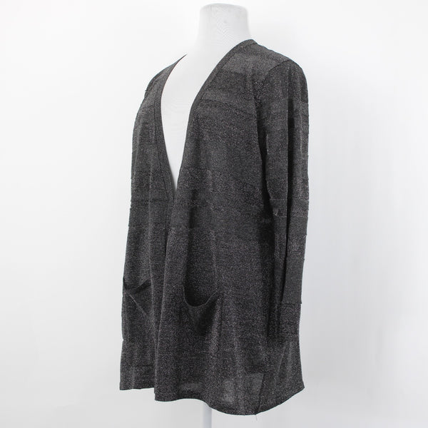 August Silk Cardigan Wrap Sz 3X Silver Charcoal Black Stripe Viscose Blend Cardi
