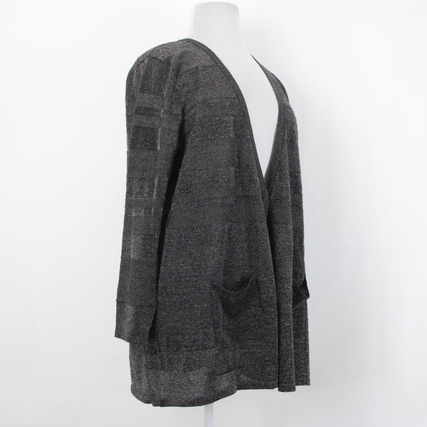 August Silk Cardigan Wrap Sz 3X Silver Charcoal Black Stripe Viscose Blend Cardi