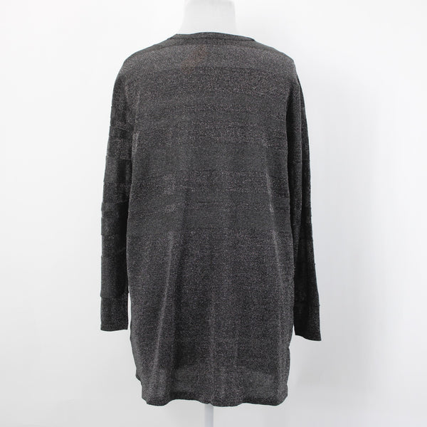 August Silk Cardigan Wrap Sz 3X Silver Charcoal Black Stripe Viscose Blend Cardi