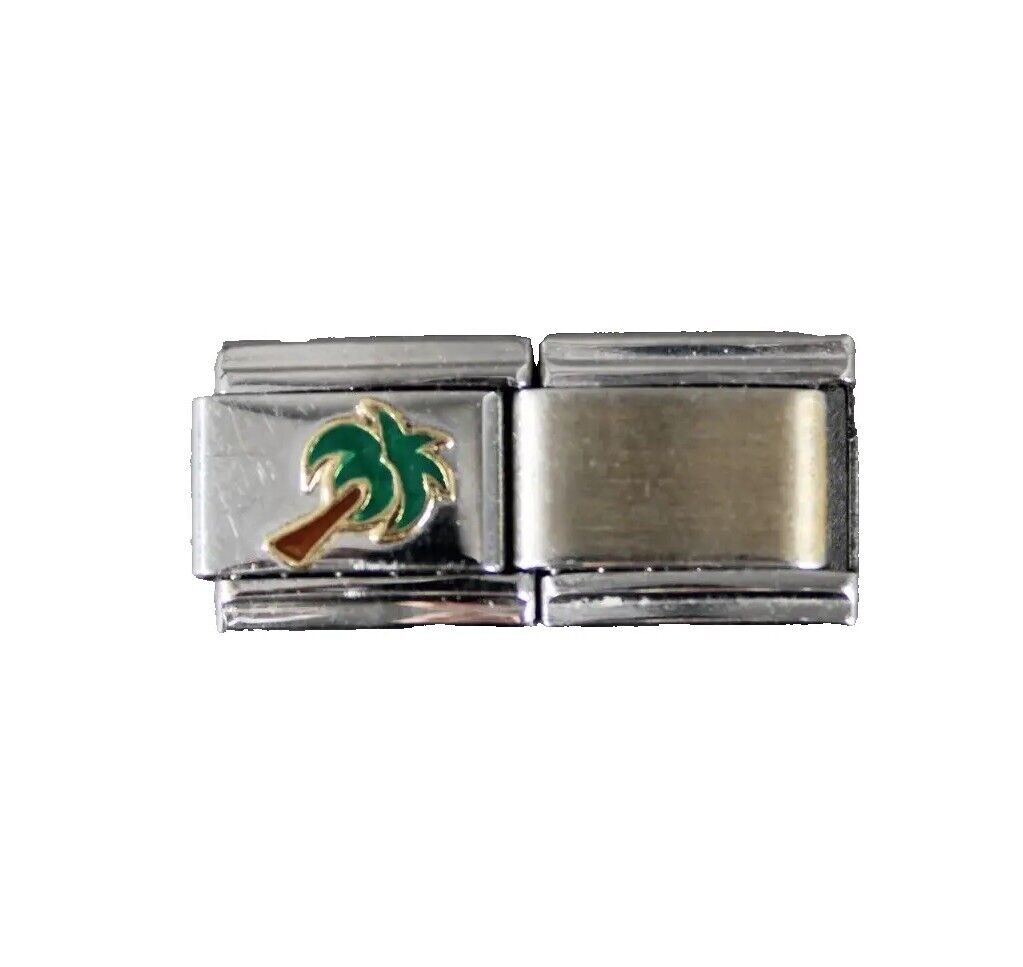 Linx Palm Tree Stainless Enamel Elastic Stretch Chain Link Italian Charm