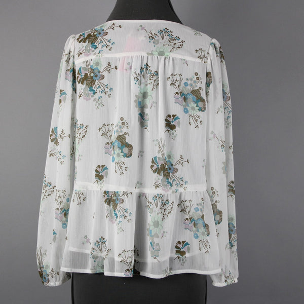Loft NEW Petites Sz SP White Green Multi Color Floral V Neck 100% Polyester Top