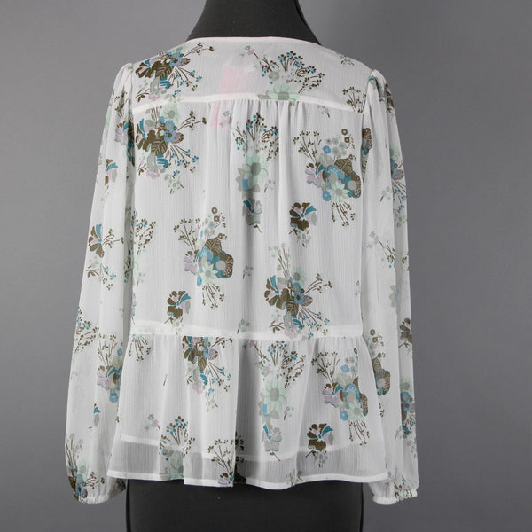 Loft NEW Petites Sz SP White Green Multi Color Floral V Neck 100% Polyester Top