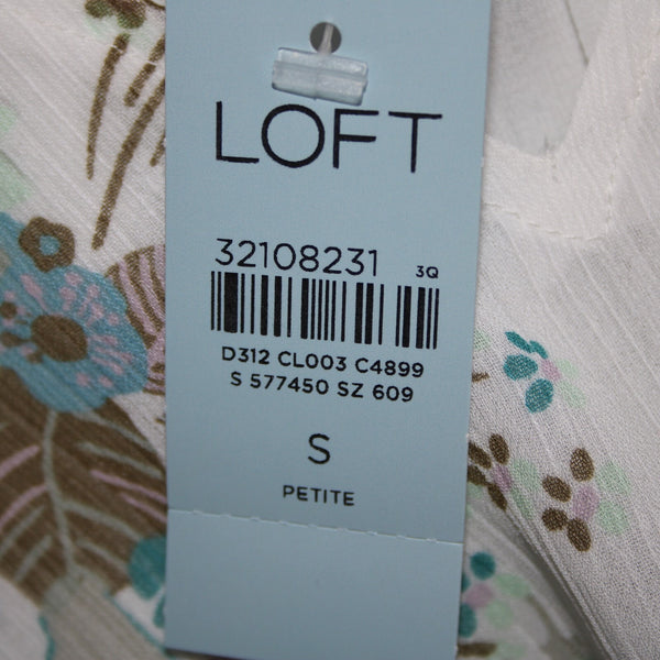 Loft NEW Petites Sz SP White Green Multi Color Floral V Neck 100% Polyester Top