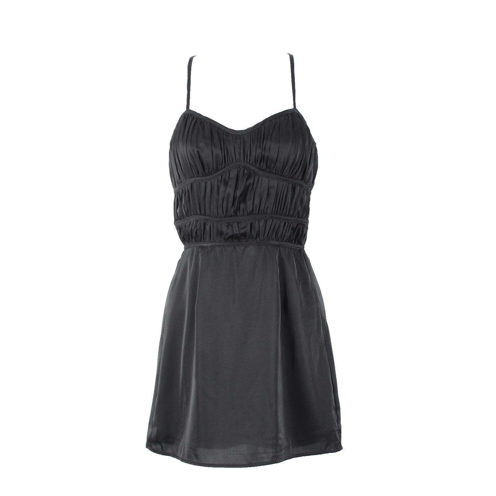 Stella Laguna Beach Sz S Black Ruching Lined Zip Sweetheart Neck Polyester Dress