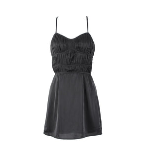 Stella Laguna Beach Sz S Black Ruching Lined Zip Sweetheart Neck Polyester Dress