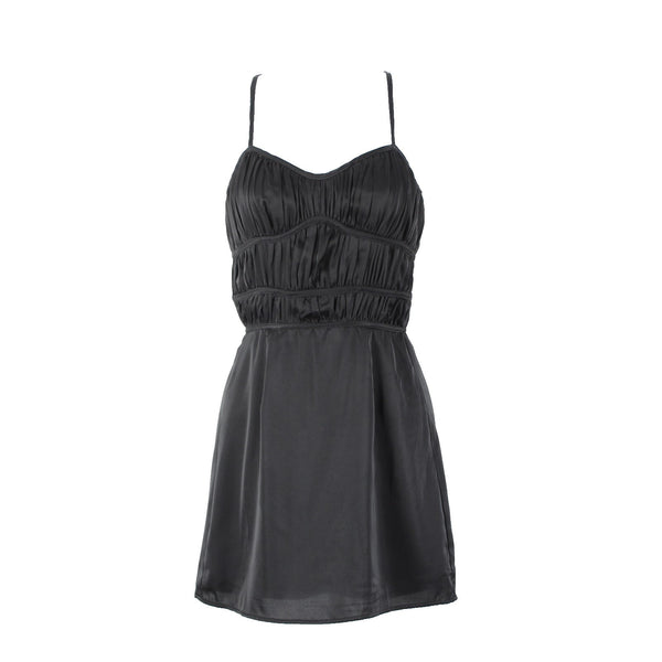 Stella Laguna Beach Sz S Black Ruching Lined Zip Sweetheart Neck Polyester Dress