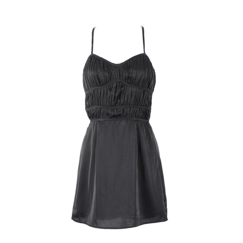 Stella Laguna Beach Sz S Black Ruching Lined Zip Sweetheart Neck Polyester Dress