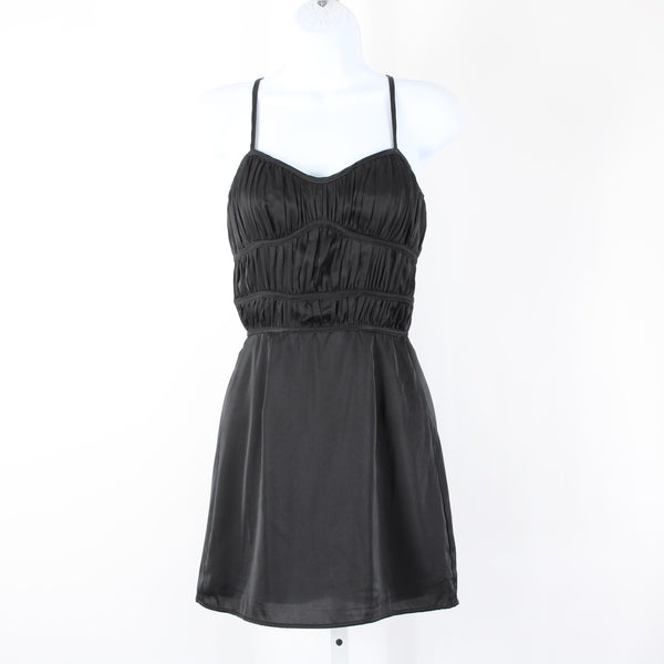 Stella Laguna Beach Sz S Black Ruching Lined Zip Sweetheart Neck Polyester Dress