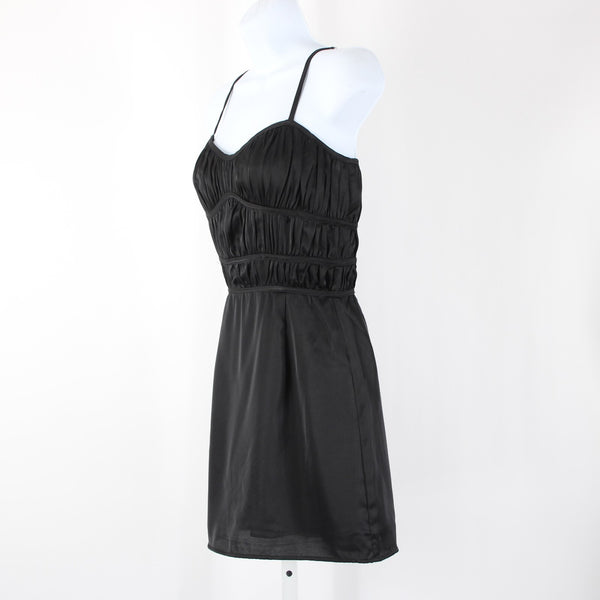 Stella Laguna Beach Sz S Black Ruching Lined Zip Sweetheart Neck Polyester Dress