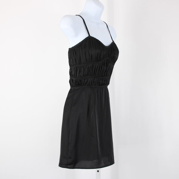 Stella Laguna Beach Sz S Black Ruching Lined Zip Sweetheart Neck Polyester Dress