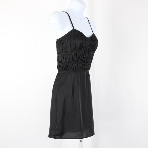 Stella Laguna Beach Sz S Black Ruching Lined Zip Sweetheart Neck Polyester Dress
