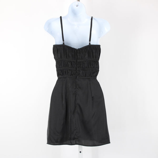 Stella Laguna Beach Sz S Black Ruching Lined Zip Sweetheart Neck Polyester Dress