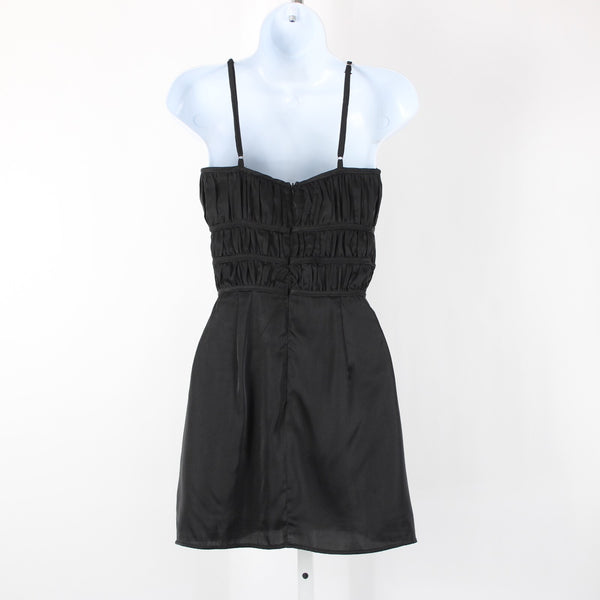 Stella Laguna Beach Sz S Black Ruching Lined Zip Sweetheart Neck Polyester Dress