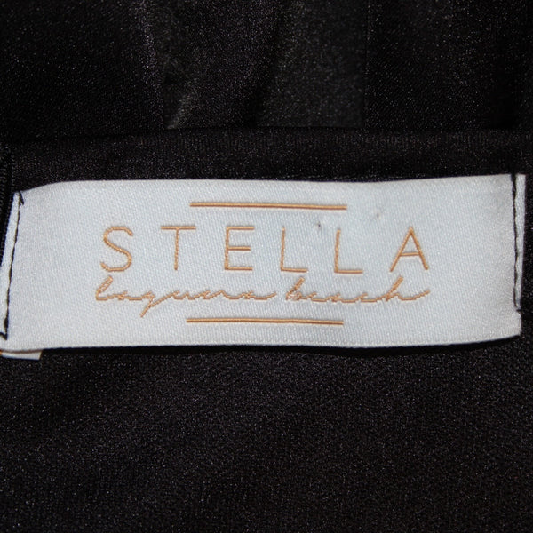 Stella Laguna Beach Sz S Black Ruching Lined Zip Sweetheart Neck Polyester Dress