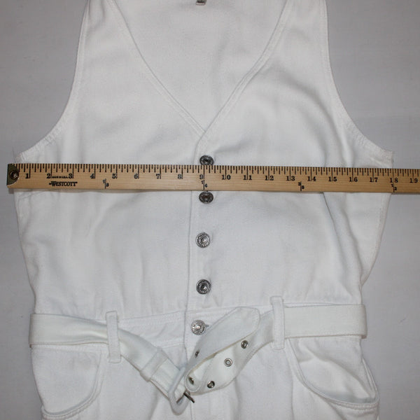 7 For All Mankind Jumpsuit Sz L x 34 White Denim Buttons V Neck 100% Lyocell