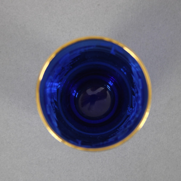 Bohemian Decanter Set Cobalt Blue Gold Painted With 6 Cups Decanter