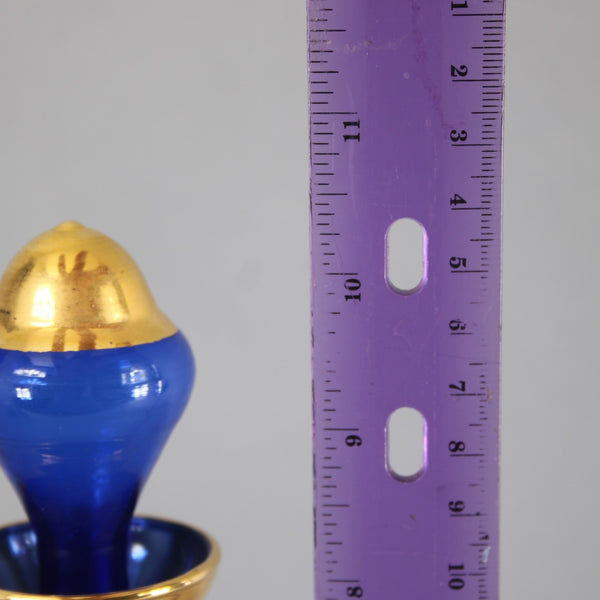 Bohemian Decanter Set Cobalt Blue Gold Painted With 6 Cups Decanter