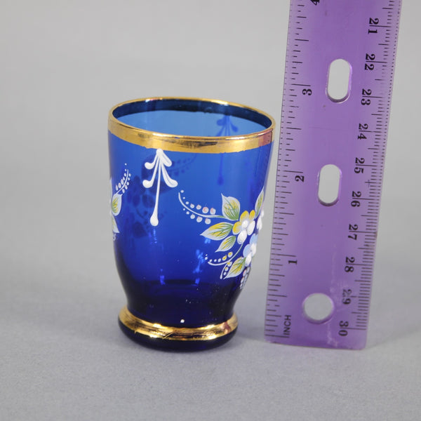 Bohemian Decanter Set Cobalt Blue Gold Painted With 6 Cups Decanter