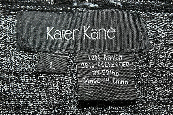 Karen Kane Sz L Gray Black Silver Open Kimono Sleeve Rayon Poly Cardigan