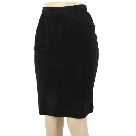 Patricia Wolf NEW Sz 6 Black Lined Knee Length Pig Suede Pencil Skirt