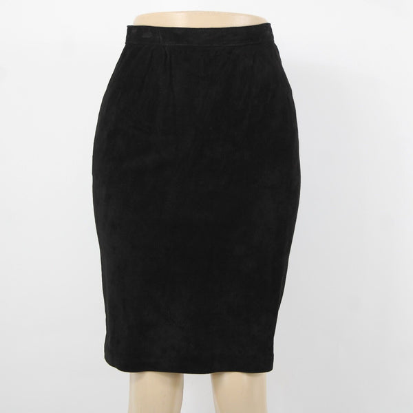 Patricia Wolf NEW Sz 6 Black Lined Knee Length Pig Suede Pencil Skirt