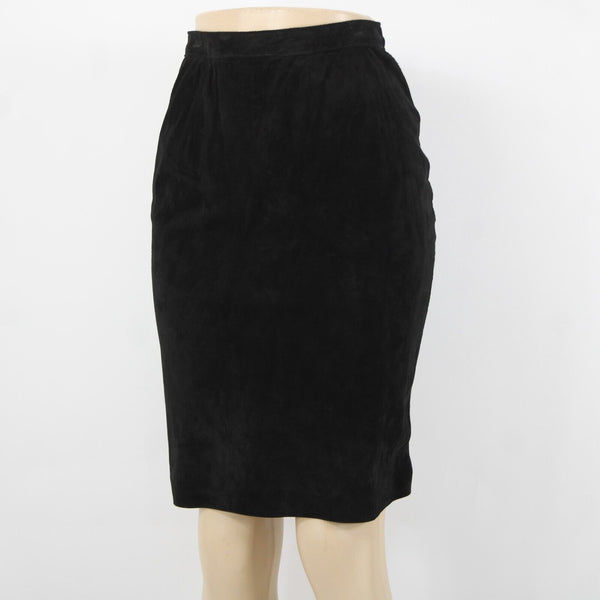 Patricia Wolf NEW Sz 6 Black Lined Knee Length Pig Suede Pencil Skirt