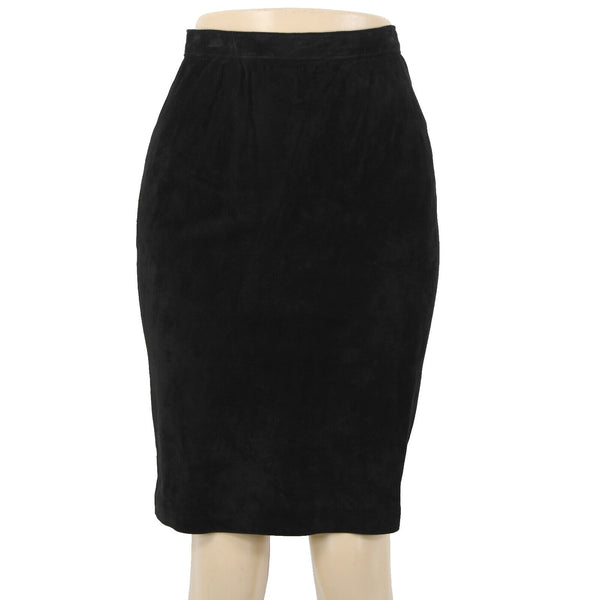 Patricia Wolf NEW Sz 6 Black Lined Knee Length Pig Suede Pencil Skirt