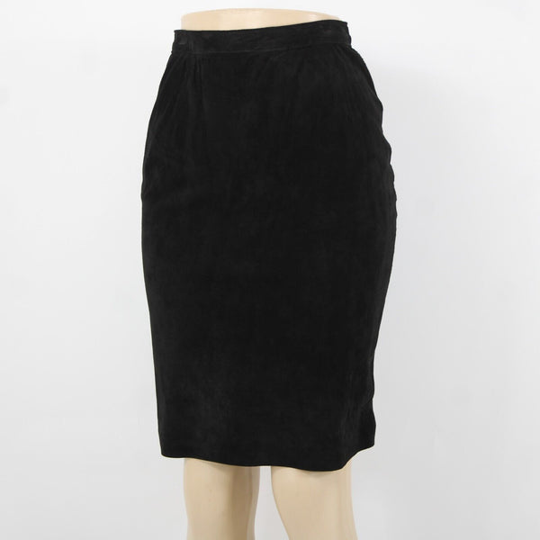Patricia Wolf NEW Sz 6 Black Lined Knee Length Pig Suede Pencil Skirt