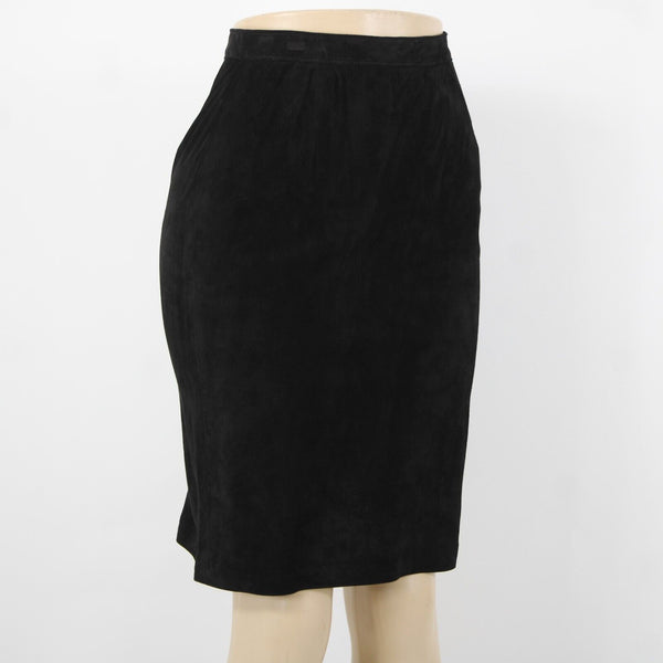 Patricia Wolf NEW Sz 6 Black Lined Knee Length Pig Suede Pencil Skirt