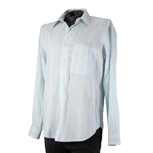 Brioni Sz M Light Blue White Brown Collared Button Down 100% Linen Shirt