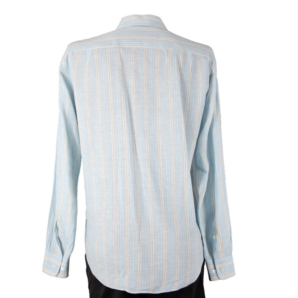 Brioni Sz M Light Blue White Brown Collared Button Down 100% Linen Shirt