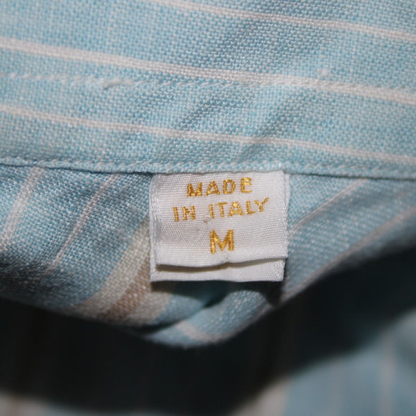 Brioni Sz M Light Blue White Brown Collared Button Down 100% Linen Shirt