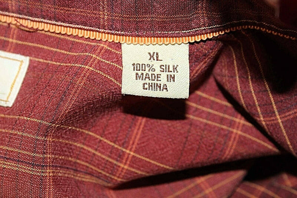 Tommy Bahama Sz XL Rust Plaid Button Front 100% Silk Men's Shirt