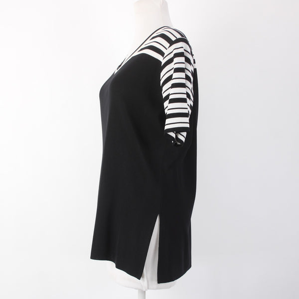 Misook Top Sz M Black White Striped Short Sleeve 100% Acrylic Top