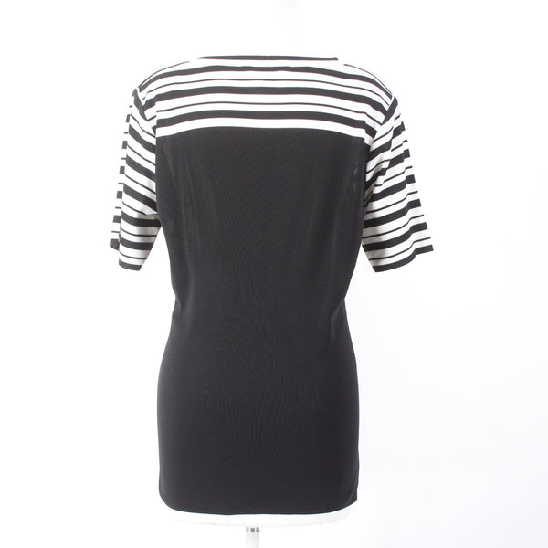 Misook Top Sz M Black White Striped Short Sleeve 100% Acrylic Top