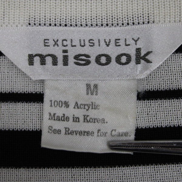 Misook Top Sz M Black White Striped Short Sleeve 100% Acrylic Top