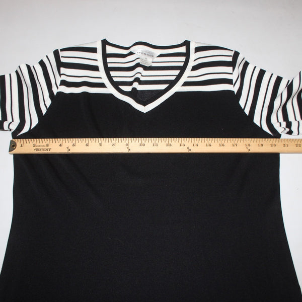 Misook Top Sz M Black White Striped Short Sleeve 100% Acrylic Top