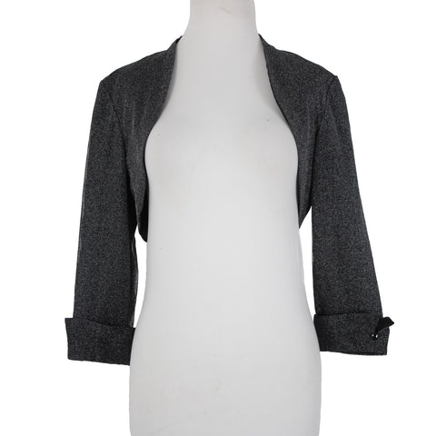 Dress Barn Collection Sz 8 Black Silver Lined Metallic Nylon Wrap Bolero Sweater