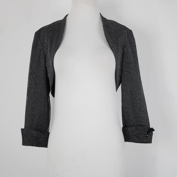 Dress Barn Collection Sz 8 Black Silver Lined Metallic Nylon Wrap Bolero Sweater