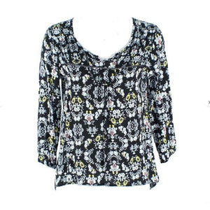 Mossimo Sz S Black White Yellow Pink Gray Floral Pintuck High Low Rayon Top