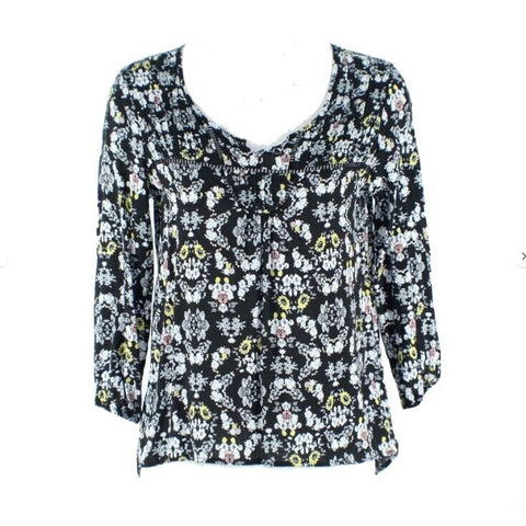 Mossimo Sz S Black White Yellow Pink Gray Floral Pintuck High Low Rayon Top